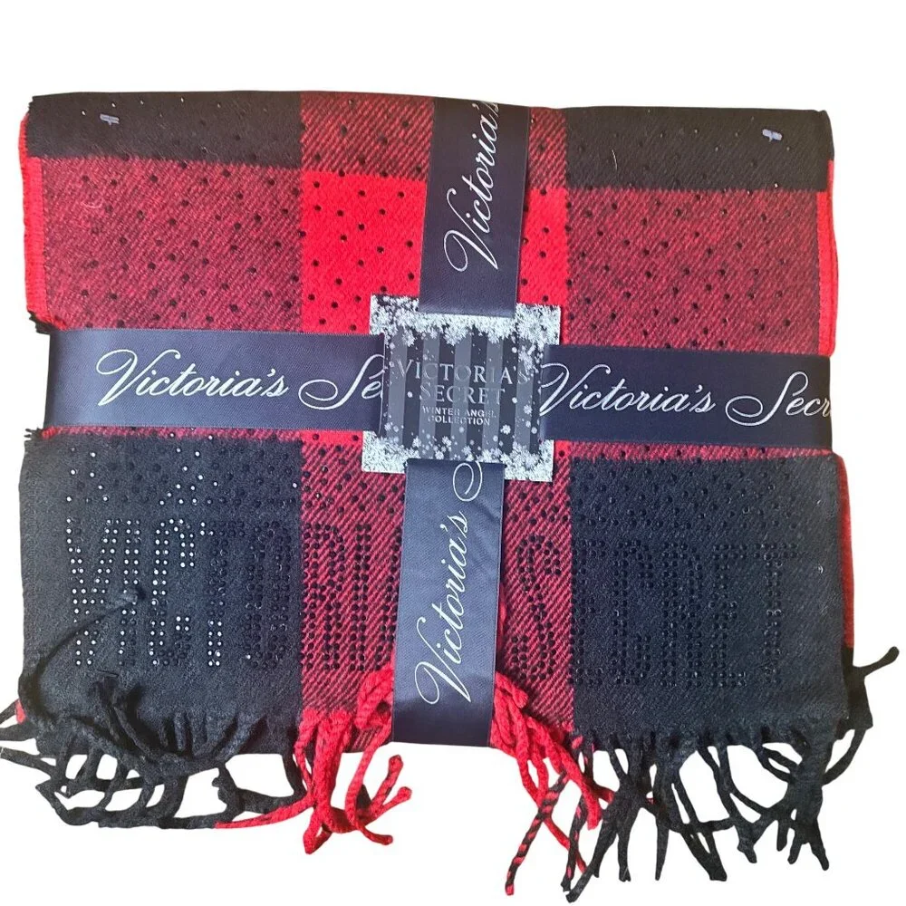 NWT 2 Victorias Secret Cozy Scarves Sparkle Buffalo Check Pink‎ & Red Plaid